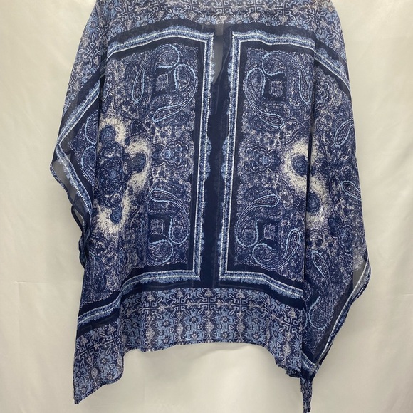 Dress Barn Navy Blue Paisley Sheer Tunic W 1X Tie at Neck BEACH BOHO - Picture 2 of 10